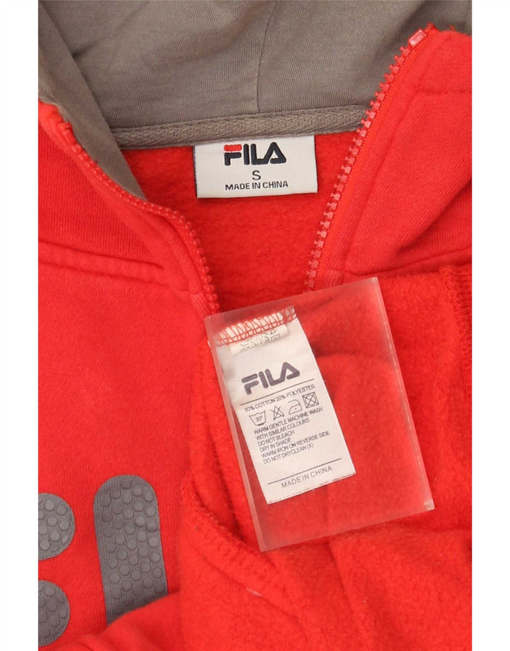 Maglione con cappuccio e zip grafica da uomo Fila piccolo in cotone rosso
