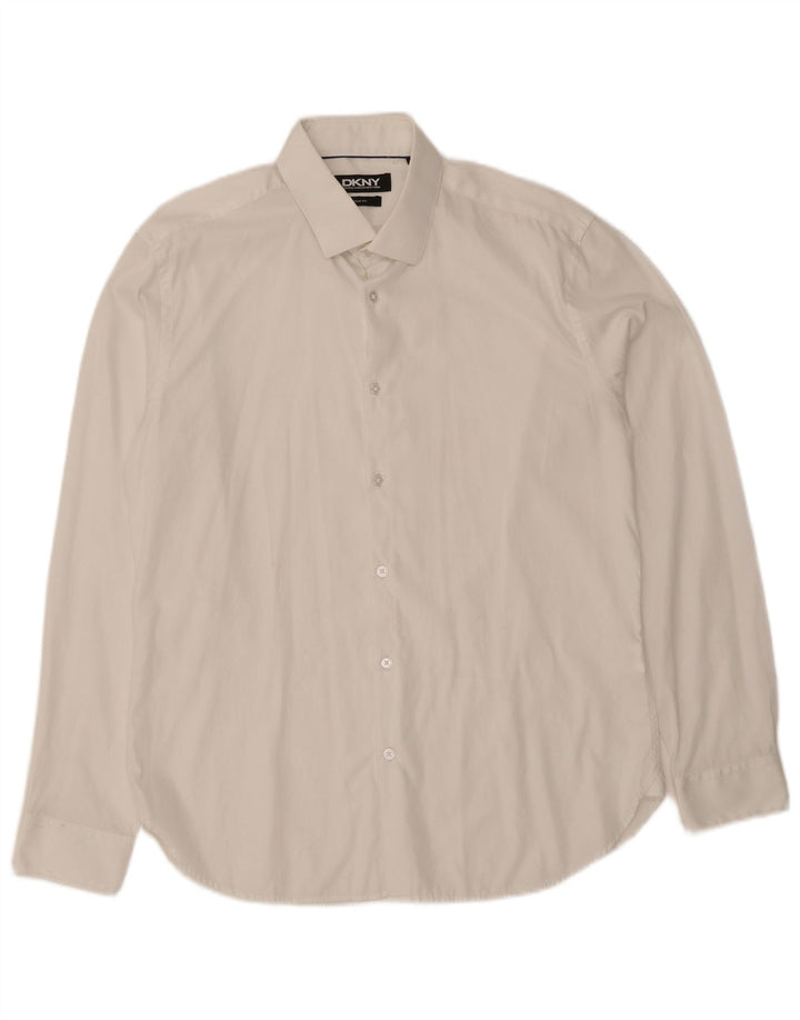 Camicia DKNY da uomo slim fit taglia 16 1/2 grande cotone bianco