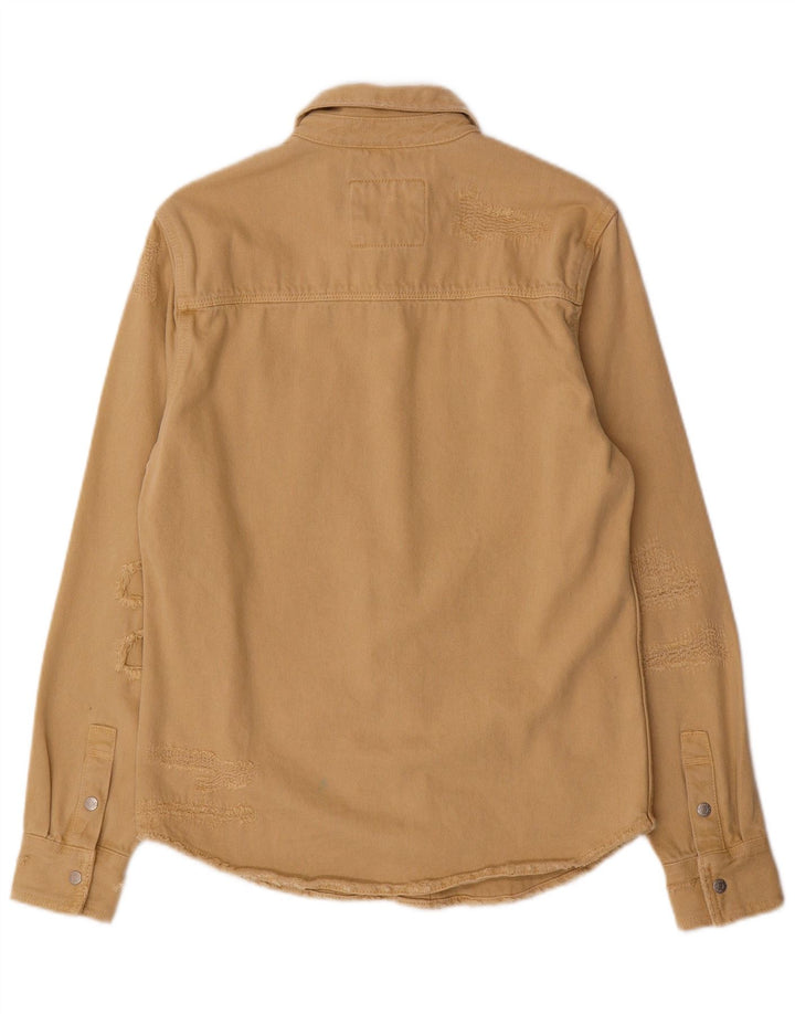 Camicia Zara da uomo in denim dalla vestibilità comoda e invecchiata, piccola, in cotone beige