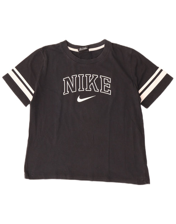 T-shirt grafica corta da donna Nike UK 14 cotone color block medio nero