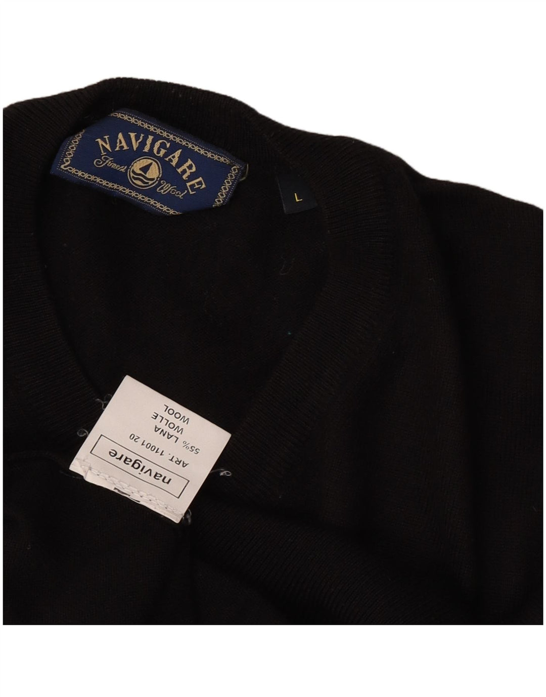 Maglione da uomo Navigare con scollo a V, grande, in lana nera