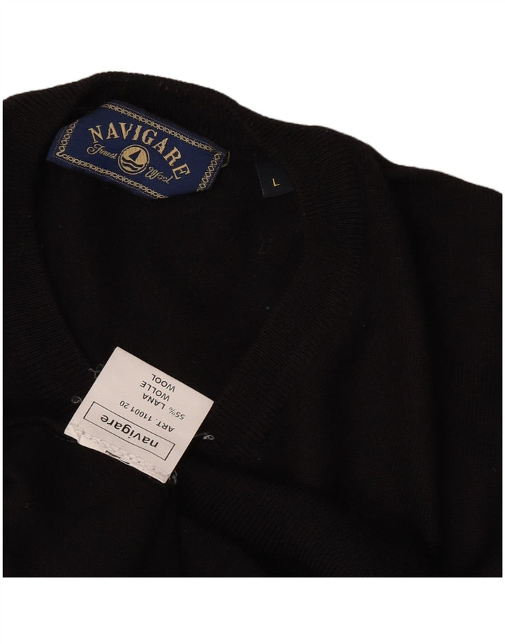 Maglione da uomo Navigare con scollo a V, grande, in lana nera