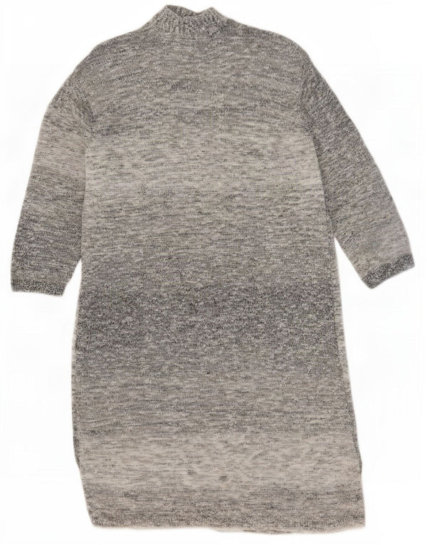 Maglione cardigan aperto a lunga linea da donna Lands End UK 10 piccolo grigio chiazzato