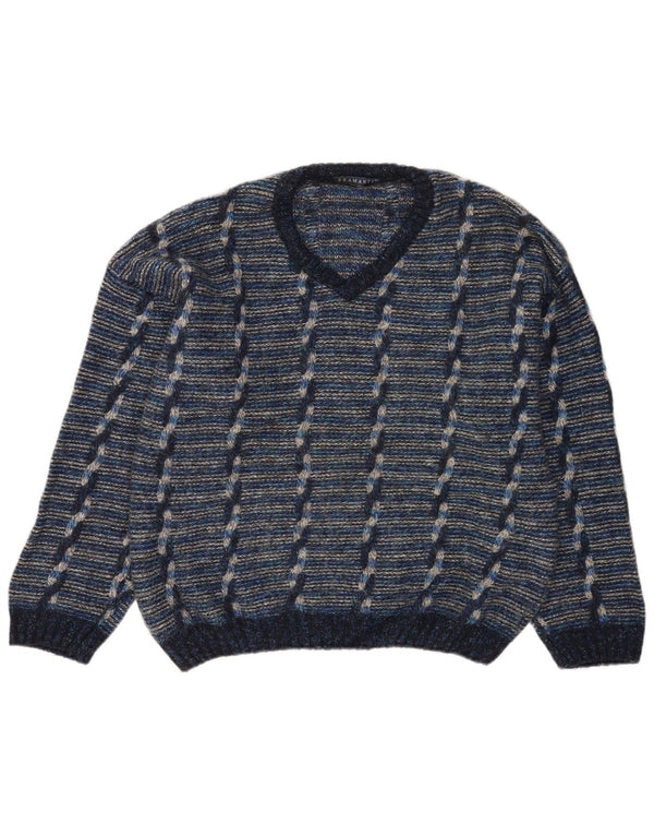BRAMANTE Maglione da uomo con scollo a V grande mohair a righe blu