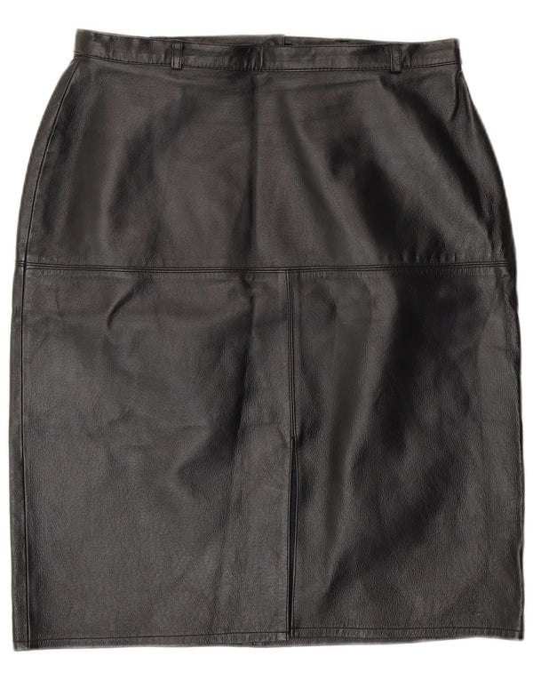 Gonna a tubino in pelle vintage da donna UK 12 media W28 in pelle nera