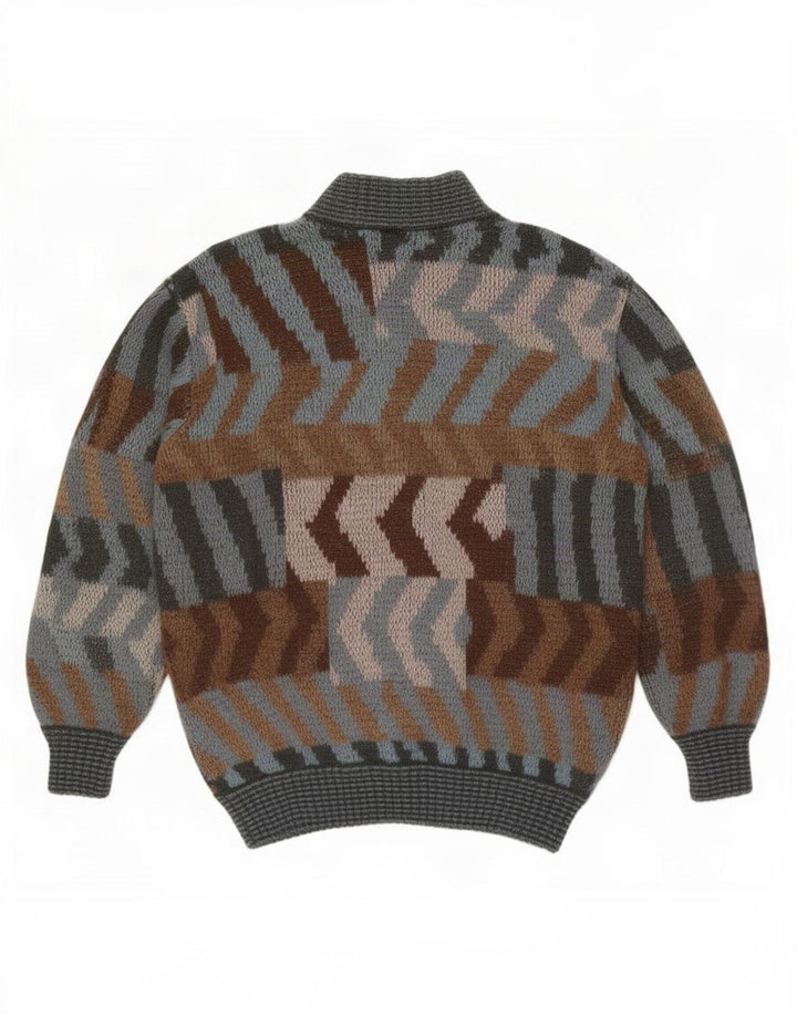Maglione cardigan da uomo vintage grande acrilico geometrico multicolore