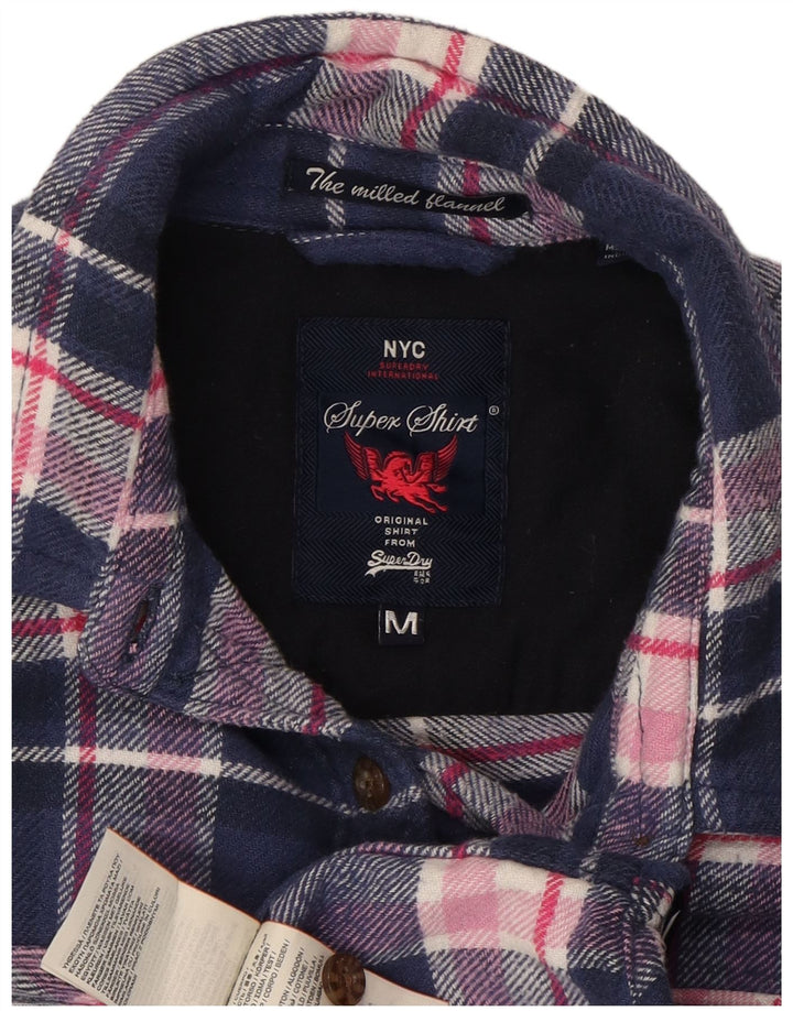 SUPERDRY Womens Flannel Shirt UK 14 Medium Navy Blue Check Cotton