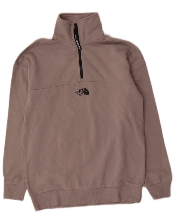Felpa da donna con collo con zip The North Face, maglione UK 10, piccolo cotone grigio