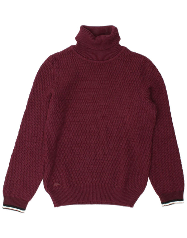 Maglione maglione da uomo Lacoste vestibilità ampia con collo alto taglia 2 XS a righe bordeaux
