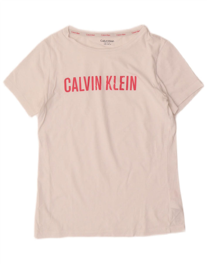 CALVIN KLEIN T-shirt grafica per bambina 12-13 anni in cotone bianco
