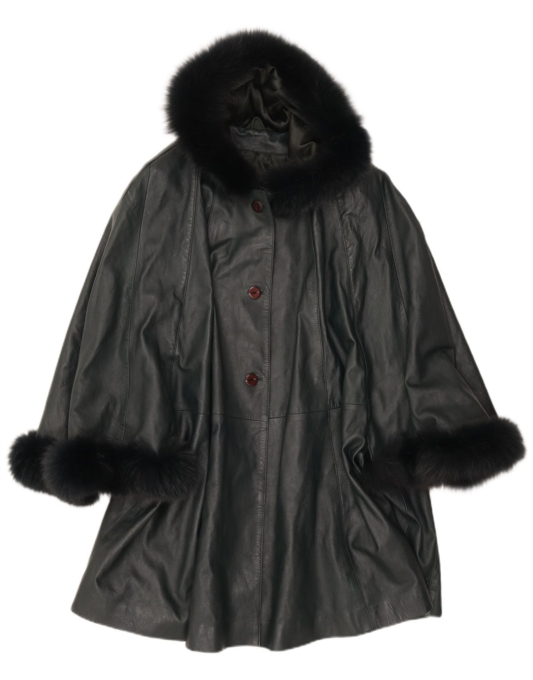 Cappotto poncho in pelle con cappuccio da donna SAKI UK 10 piccolo in pelle verde