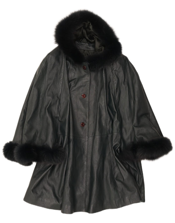 Cappotto poncho in pelle con cappuccio da donna SAKI UK 10 piccolo in pelle verde