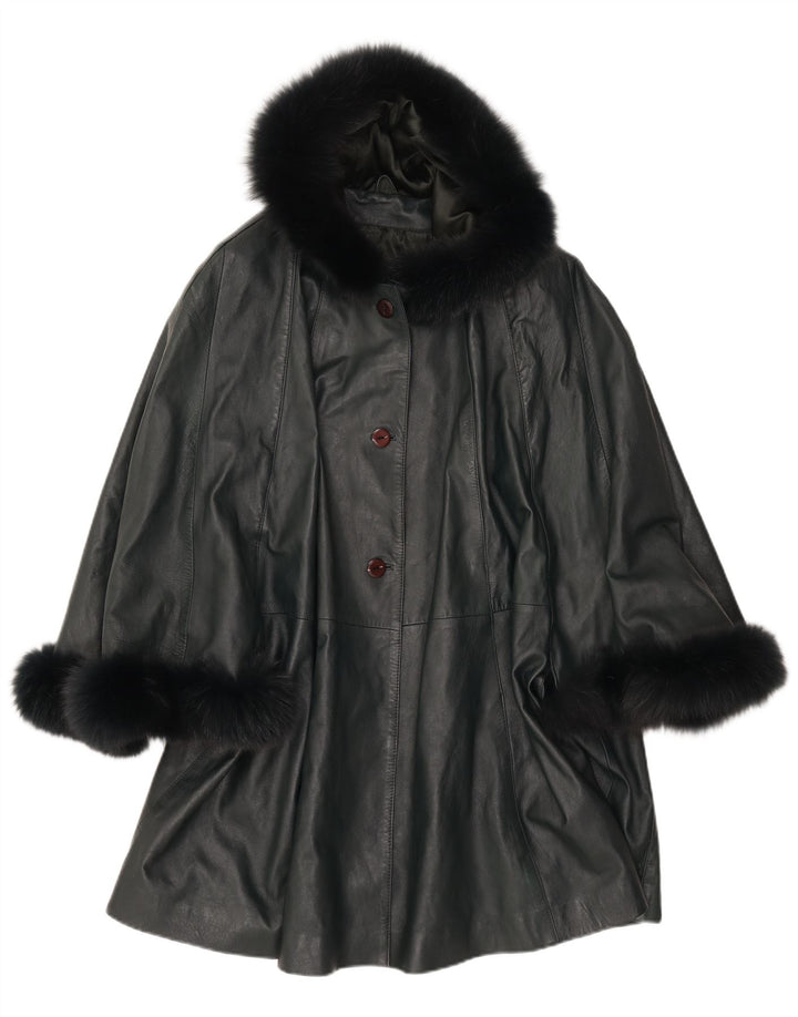 Cappotto poncho in pelle con cappuccio da donna SAKI UK 10 piccolo in pelle verde