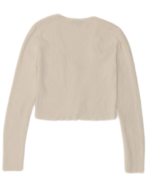 Maglione cardigan corto da donna Zara UK 12 Viscosa bianca media