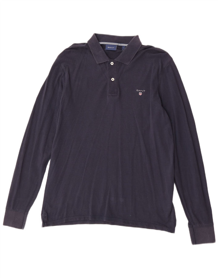 Polo da uomo a maniche lunghe Gant grande in cotone blu navy