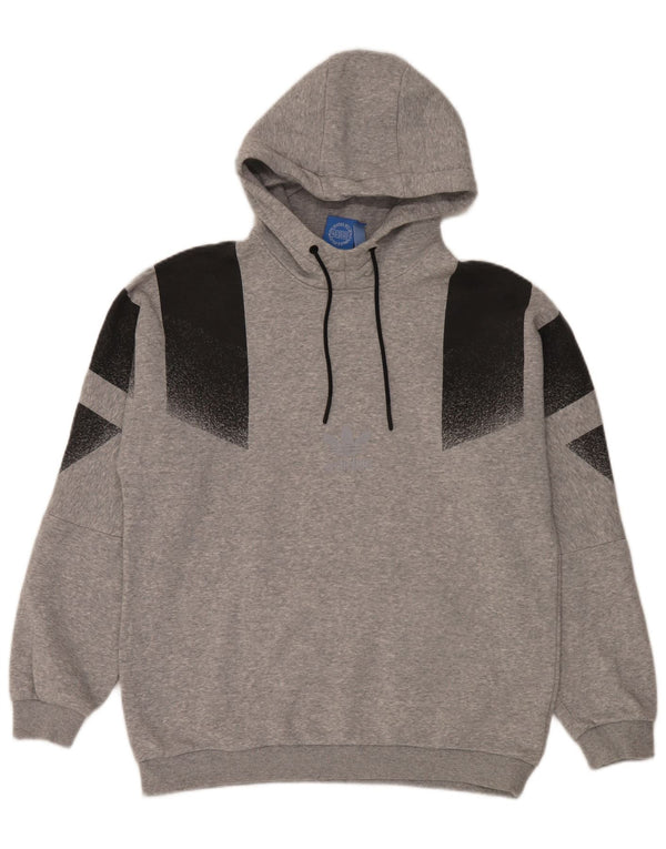 Felpa con cappuccio da uomo Adidas in cotone color block grigio medio