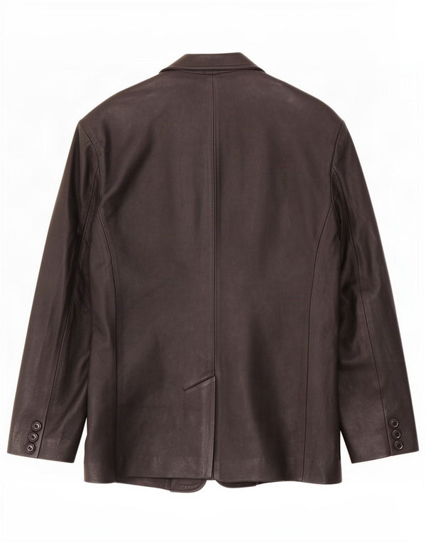 Giacca blazer in pelle vintage da uomo a 3 bottoni UK 38 media nera