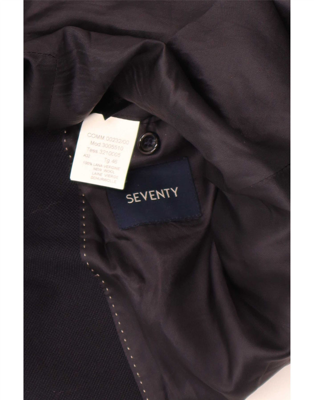 Giacca blazer da uomo a 3 bottoni Seventy IT 46 piccola in lana vergine blu navy