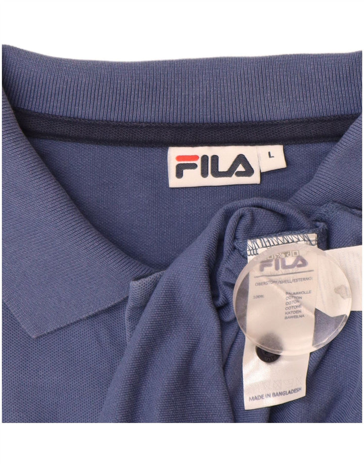 Polo da uomo a manica lunga FILA Large in cotone blu