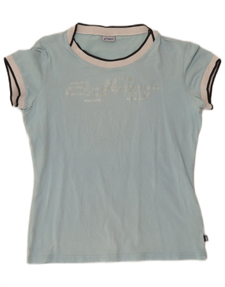 T-shirt grafica ASICS da donna Top UK 12 cotone blu medio