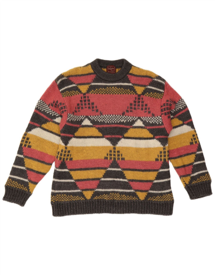 Maglione maglione girocollo da uomo illimitato in lana geometrica multicolore media