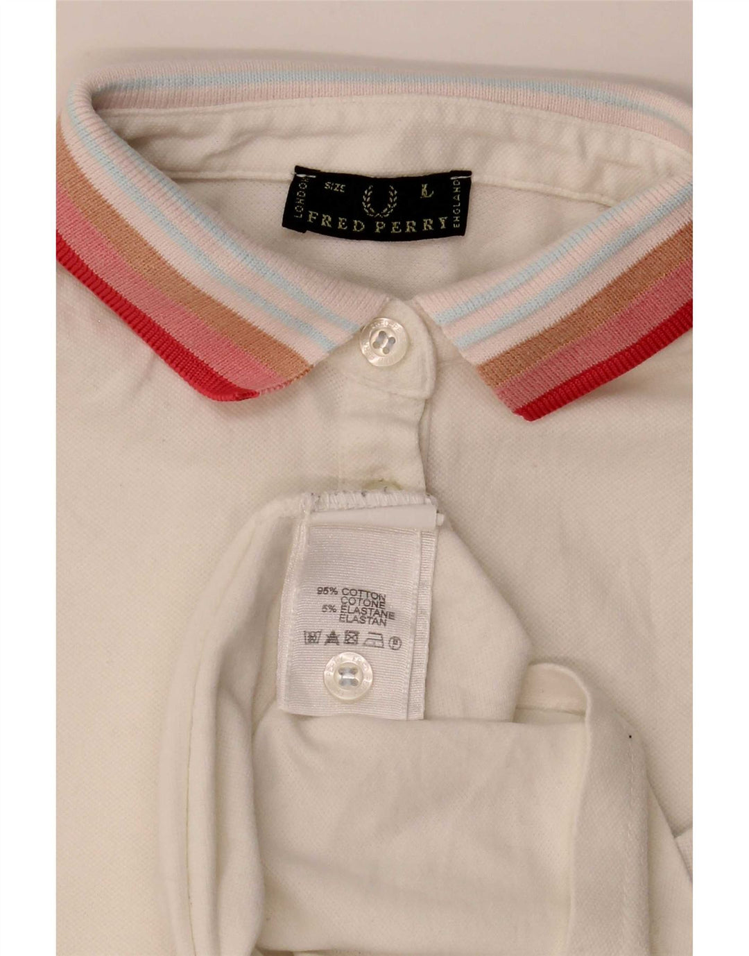 Polo da donna Fred Perry UK 14 grande cotone a righe bianche