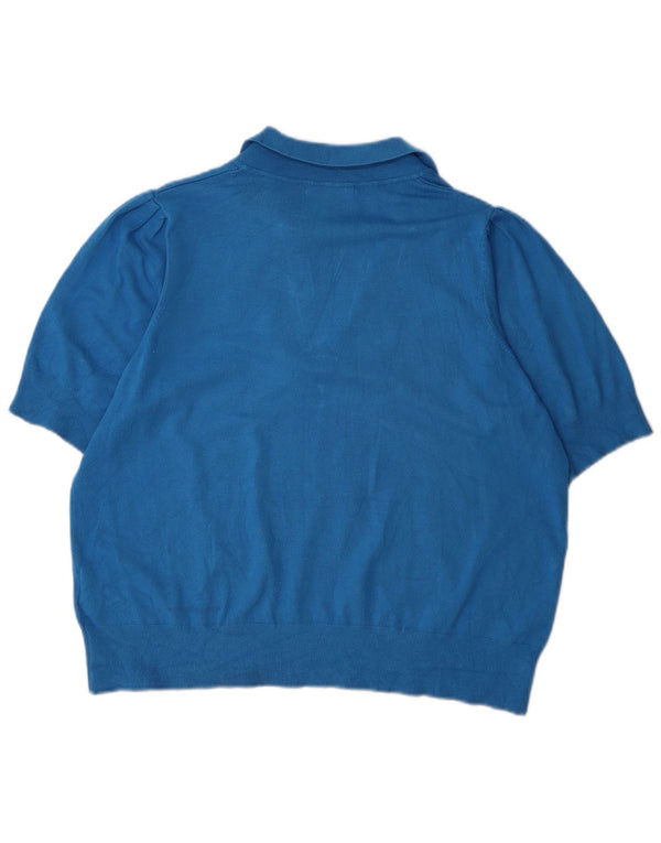Maglione da donna Marks & Spencer a maniche corte con collo a polo UK 18 XL Blu