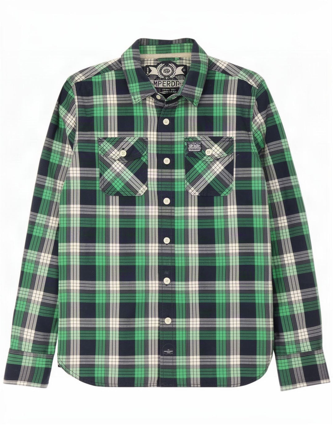 Camicia da uomo Superdry in cotone a quadri verdi grandi