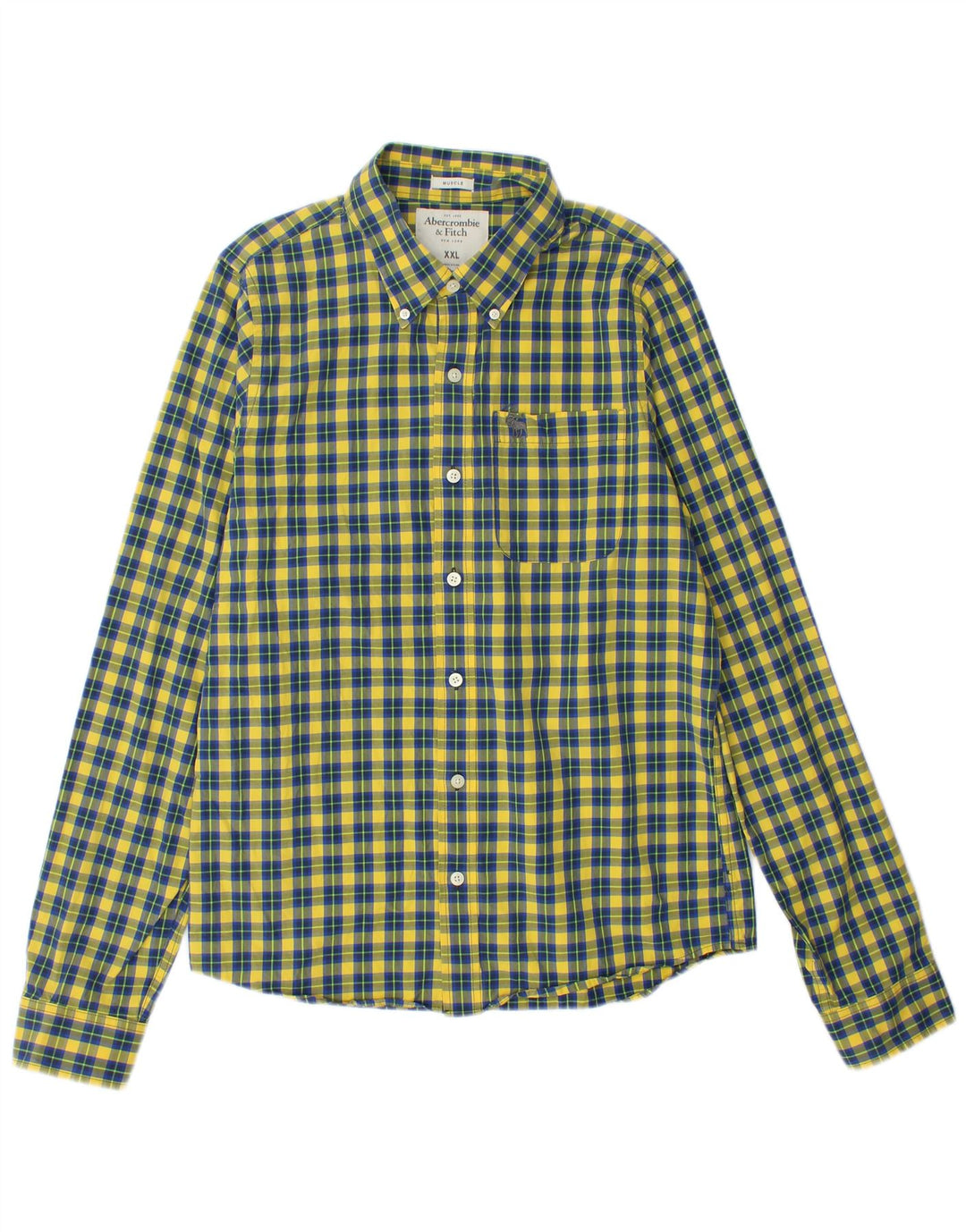 ABERCROMBIE & FITCH Camicia muscolosa da uomo 2XL Cotone a quadri gialli