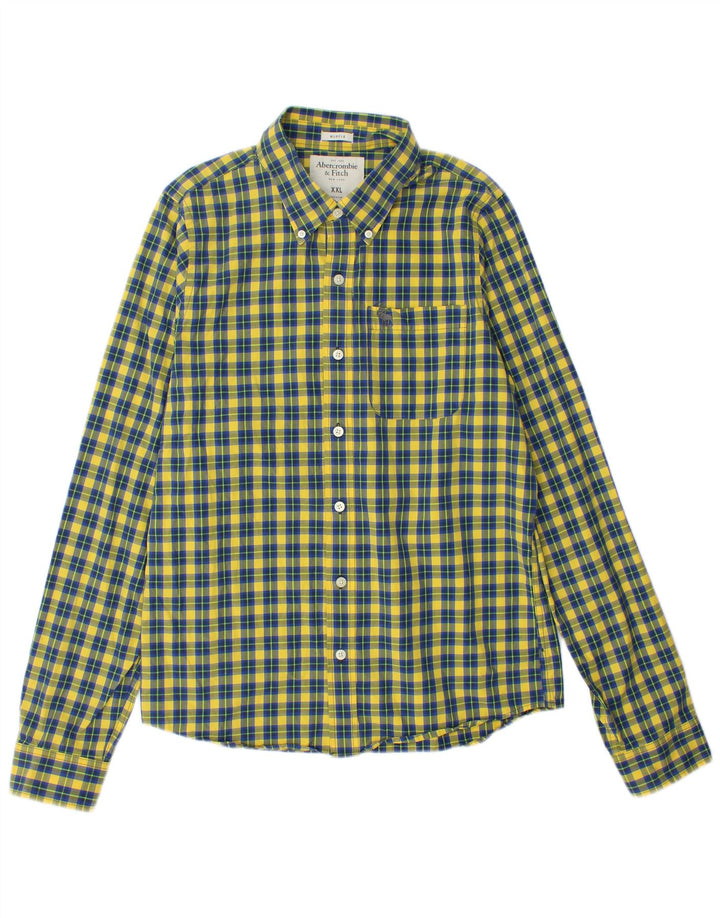 ABERCROMBIE & FITCH Camicia muscolosa da uomo 2XL Cotone a quadri gialli