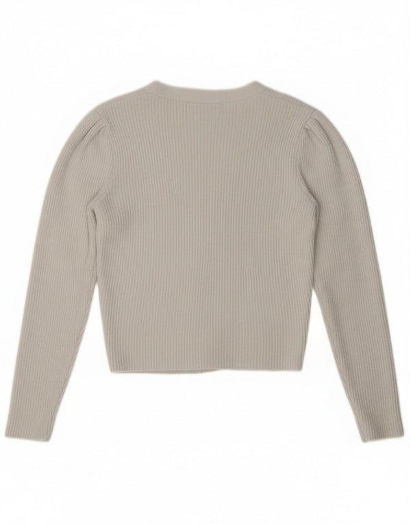 Maglione cardigan corto da donna Zara UK 14 grande nylon bianco sporco