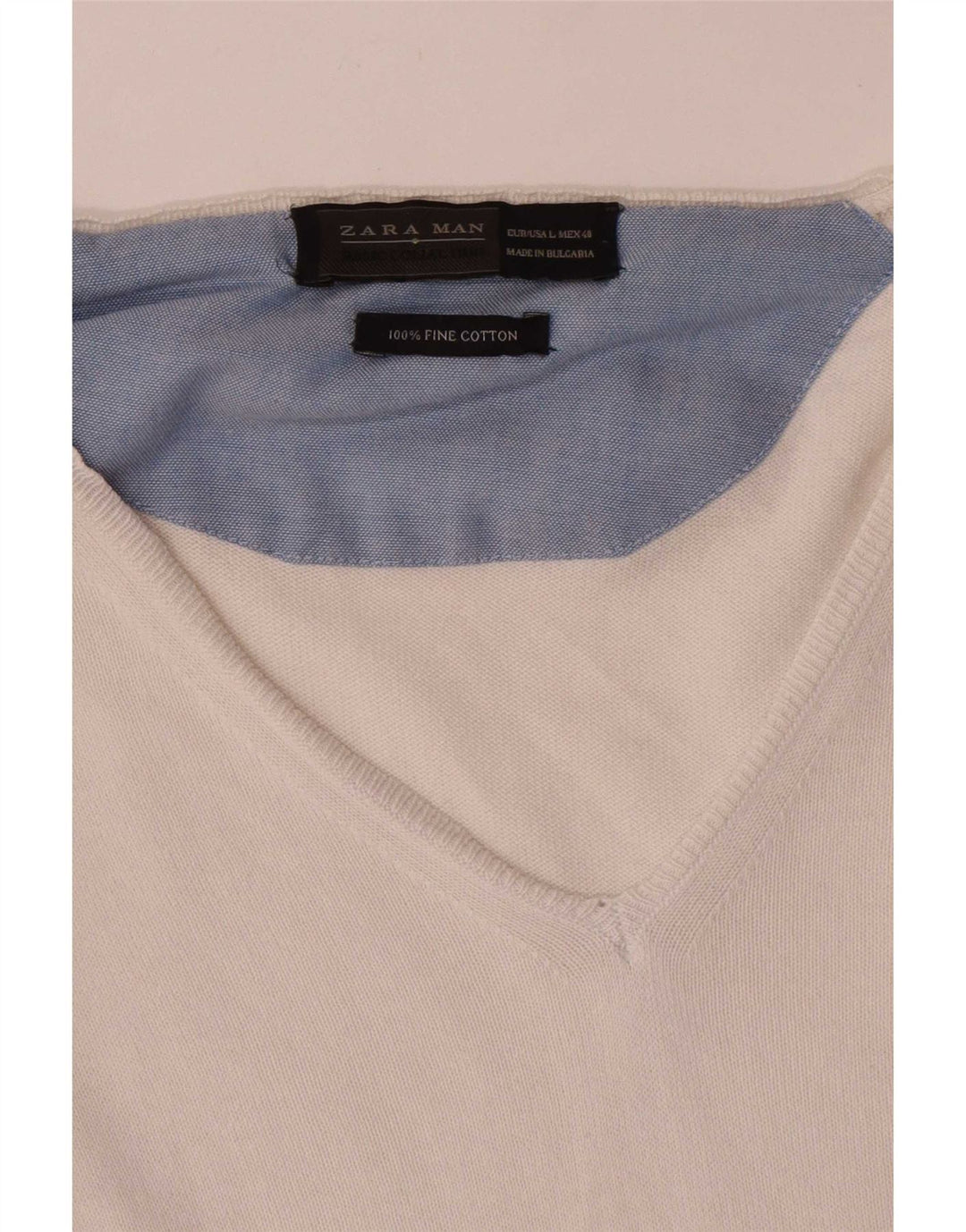 Maglione Zara da uomo con scollo a V, grande, in cotone bianco
