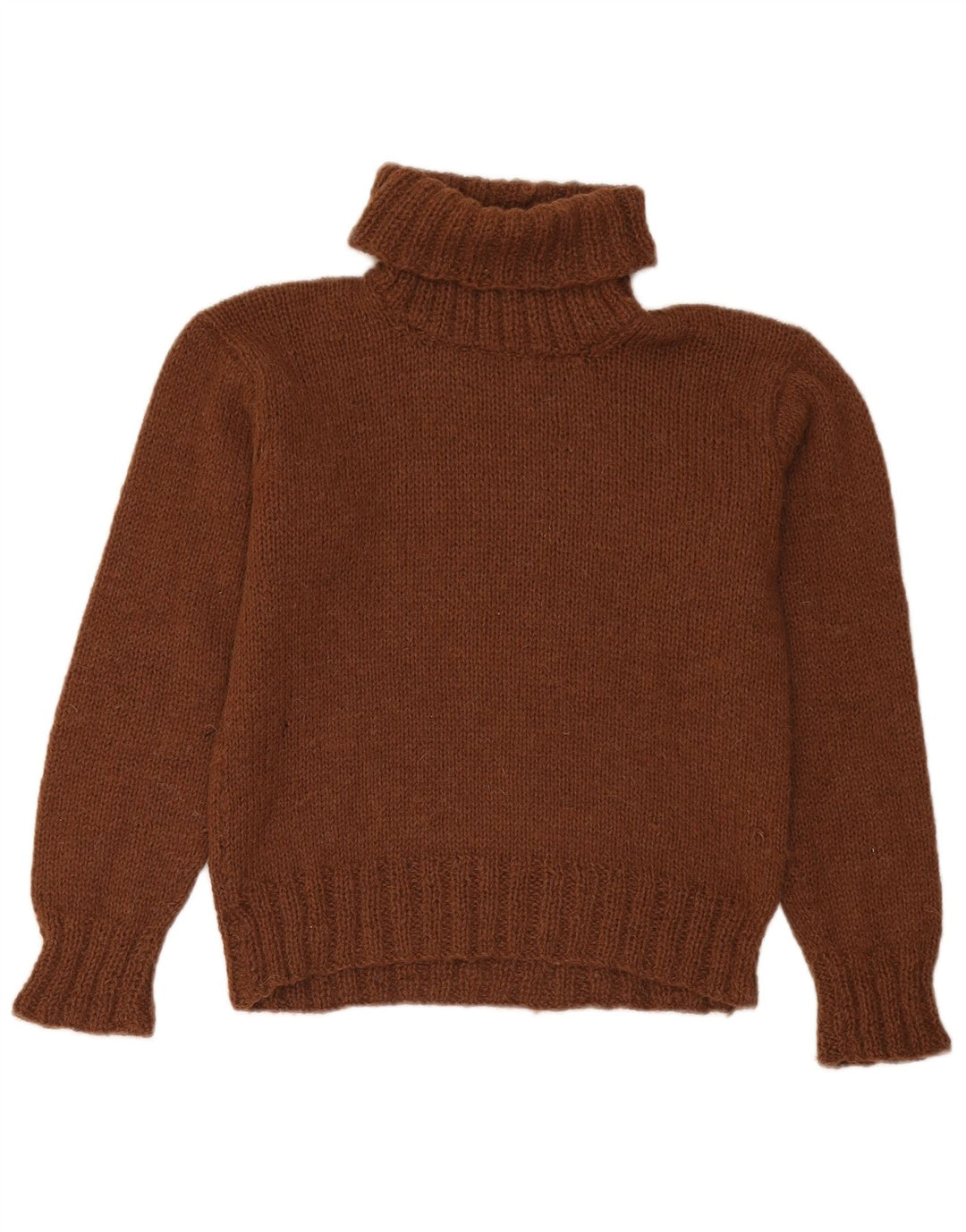 Maglione maglione vintage da donna con collo alto UK 12 Marrone medio