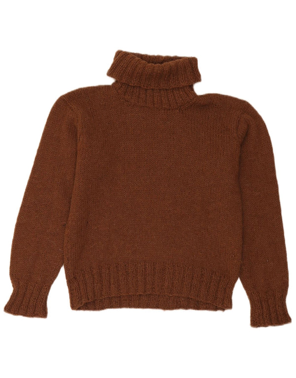 Maglione maglione vintage da donna con collo alto UK 12 Marrone medio