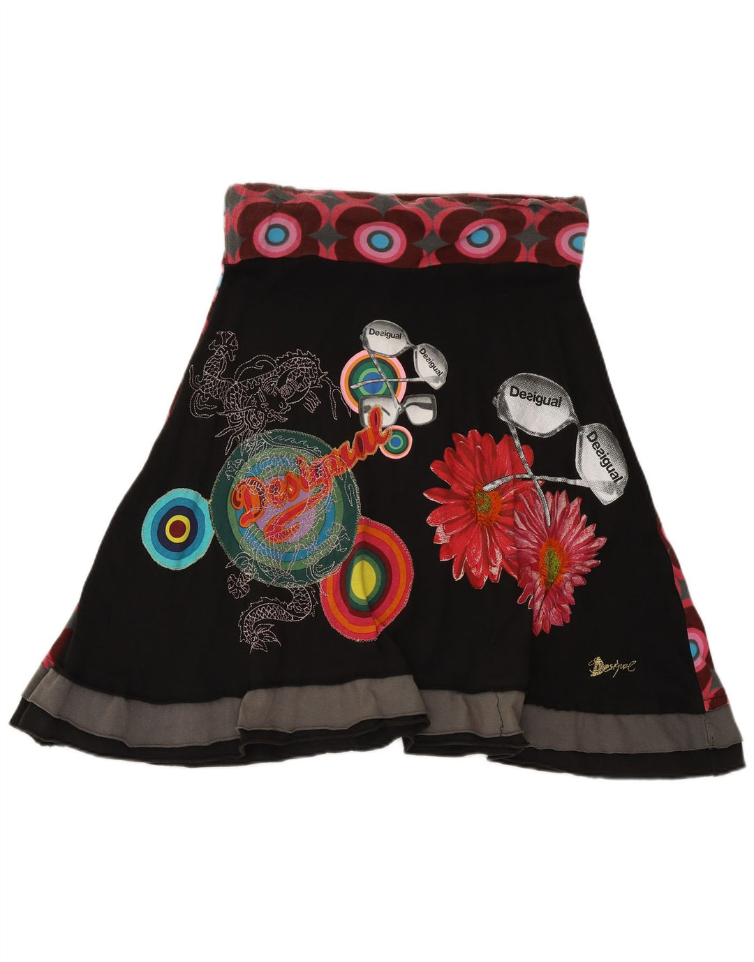 Desigual Gonna a trapezio grafica da donna media W30 cotone geometrico nero