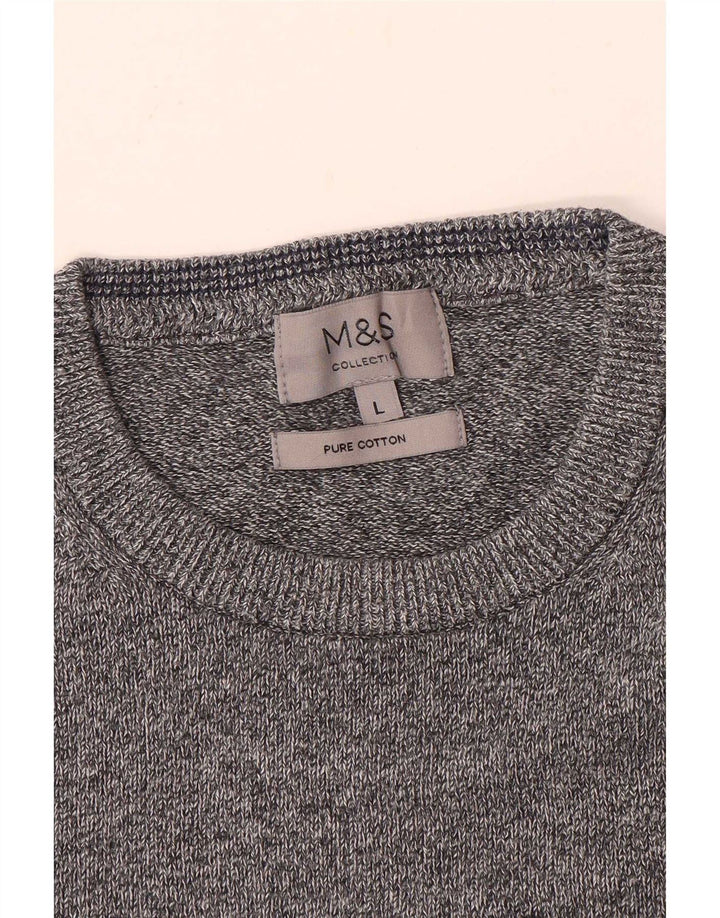 Maglione maglione girocollo da uomo Marks & Spencer grande cotone chiazzato grigio