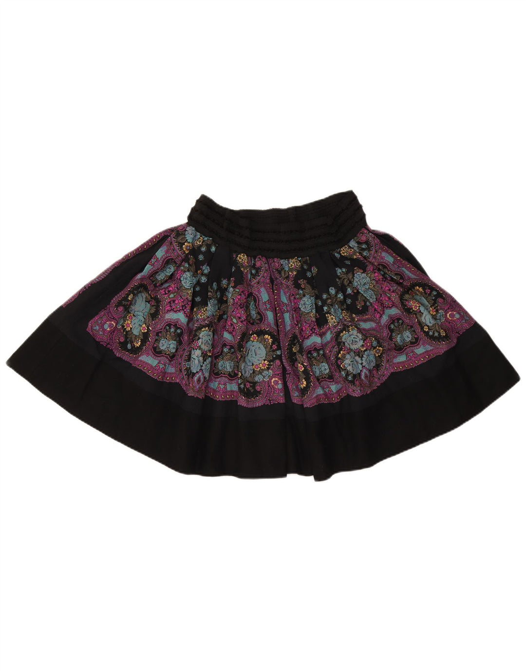 VINTAGE Womens Mini Skirt W32 Large Black Floral Wool
