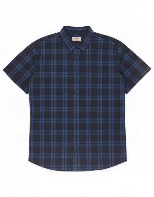 Jack & Jones Mens Short Sleeve Shirt 2XL Navy Blue Check Cotton
