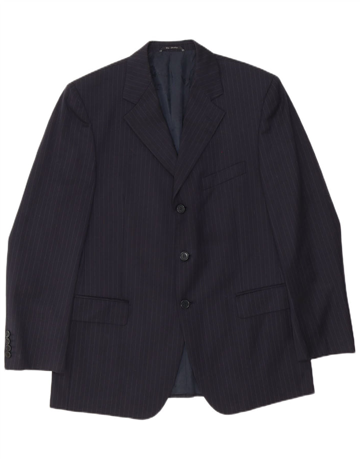 Biagiotti Uomo Giacca Blazer 3 Bottoni da Uomo IT 52 XL Gessato Blu Navy