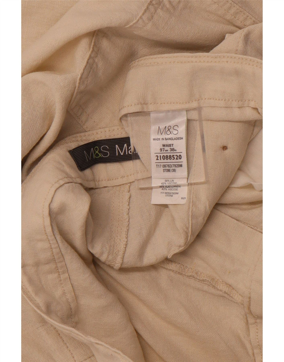 MARKS & SPENCER Pantaloncini chino da uomo W38 XL Lino beige
