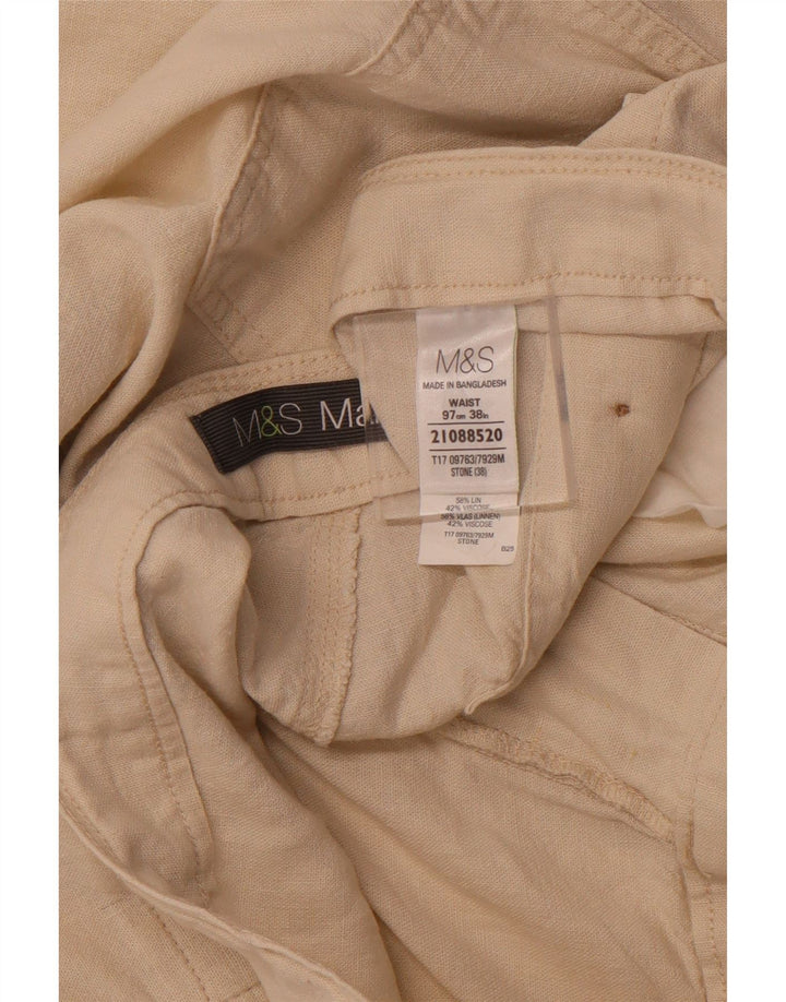 MARKS & SPENCER Pantaloncini chino da uomo W38 XL Lino beige