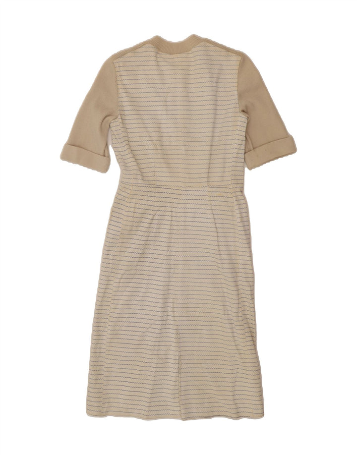 VINTAGE Womens Jumper Dress UK 12 Medium Beige Striped Vintage Vintage and Second-Hand Vintage from Messina Hembry 