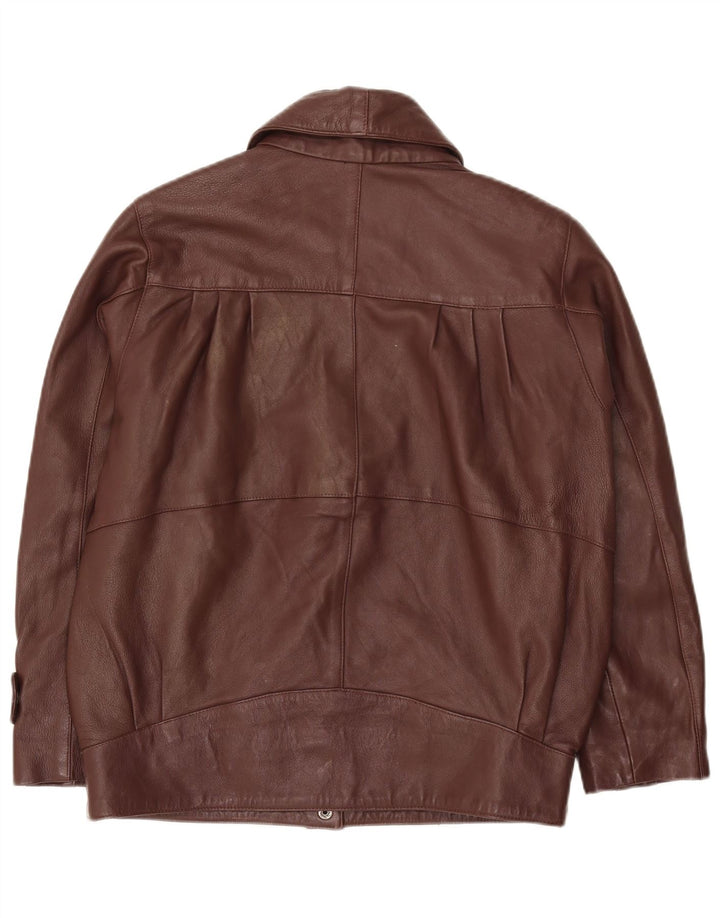 VINTAGE Womens Oversized Leather Jacket UK 10 Small Brown Leather