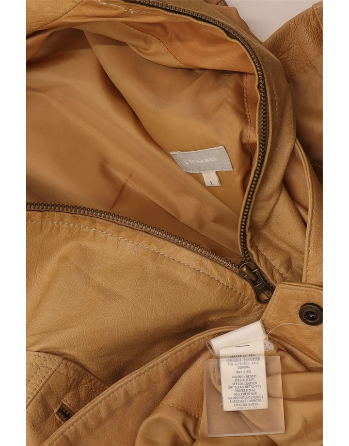 Giacca in pelle da donna Stefanel UK 14 grande in pelle beige