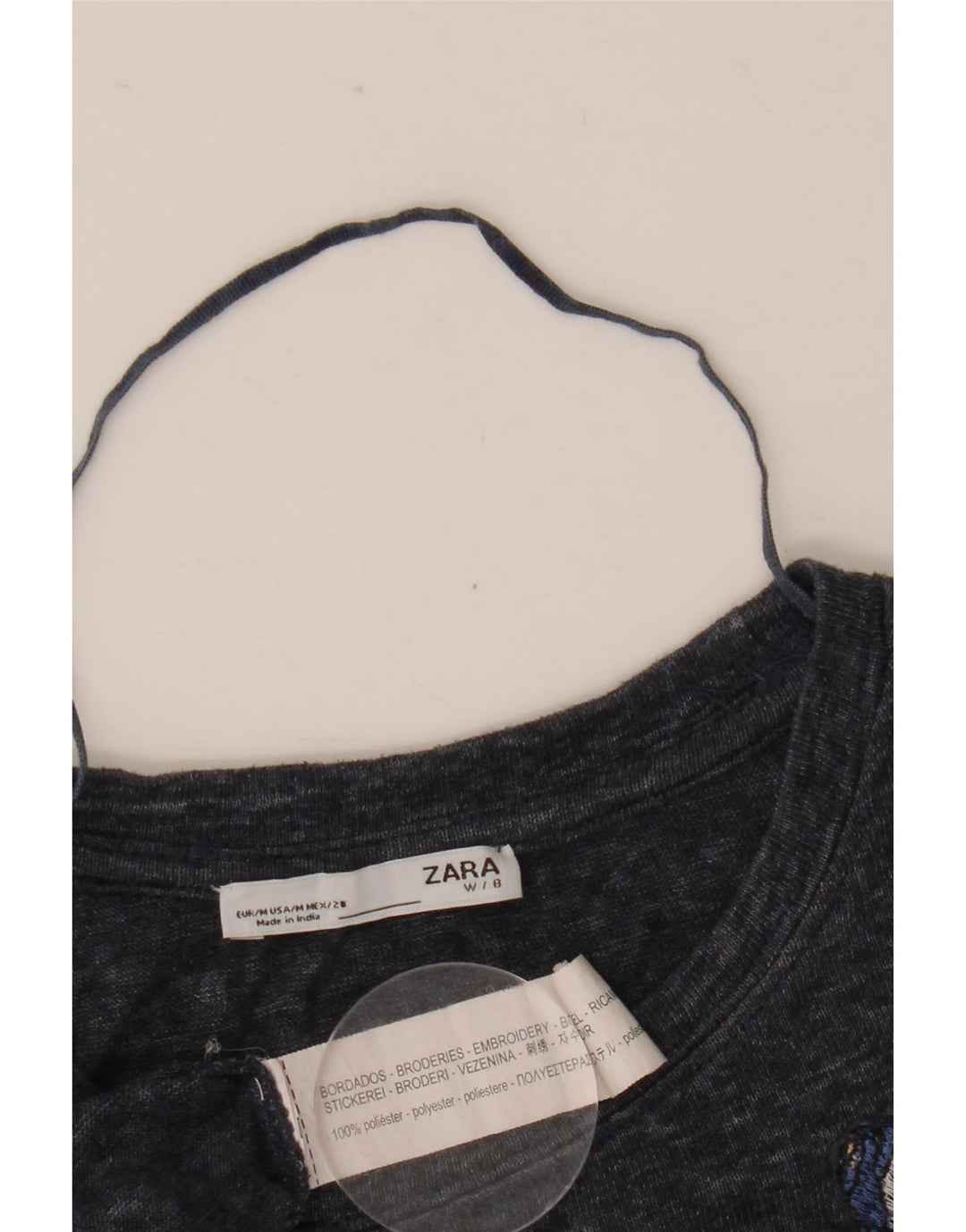 T-shirt grafica oversize da donna Zara Top UK 14 Medium Navy Blue Flower