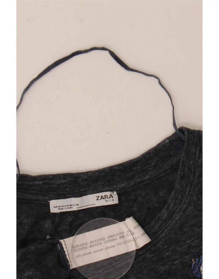 T-shirt grafica oversize da donna Zara Top UK 14 Medium Navy Blue Flower