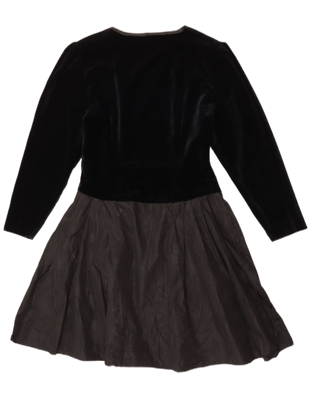Abito a trapezio a maniche lunghe da donna vintage UK 14 medio nero