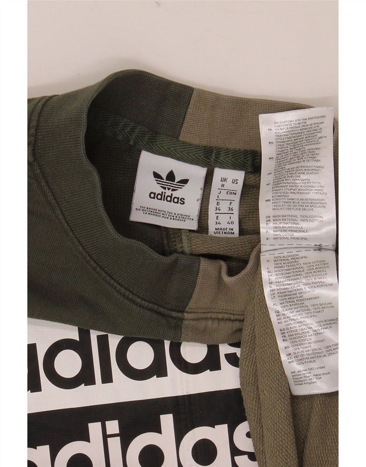 Felpa oversize da donna ADIDAS, maglione UK 8, piccolo color kaki