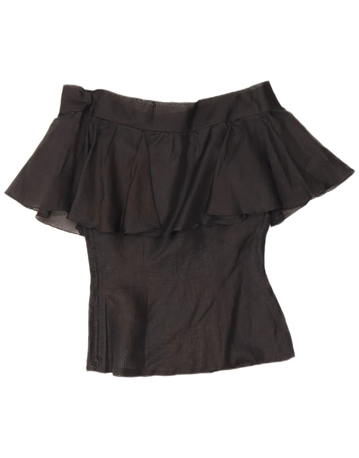 Top vintage da donna con spalle scoperte UK 10 piccolo floreale nero