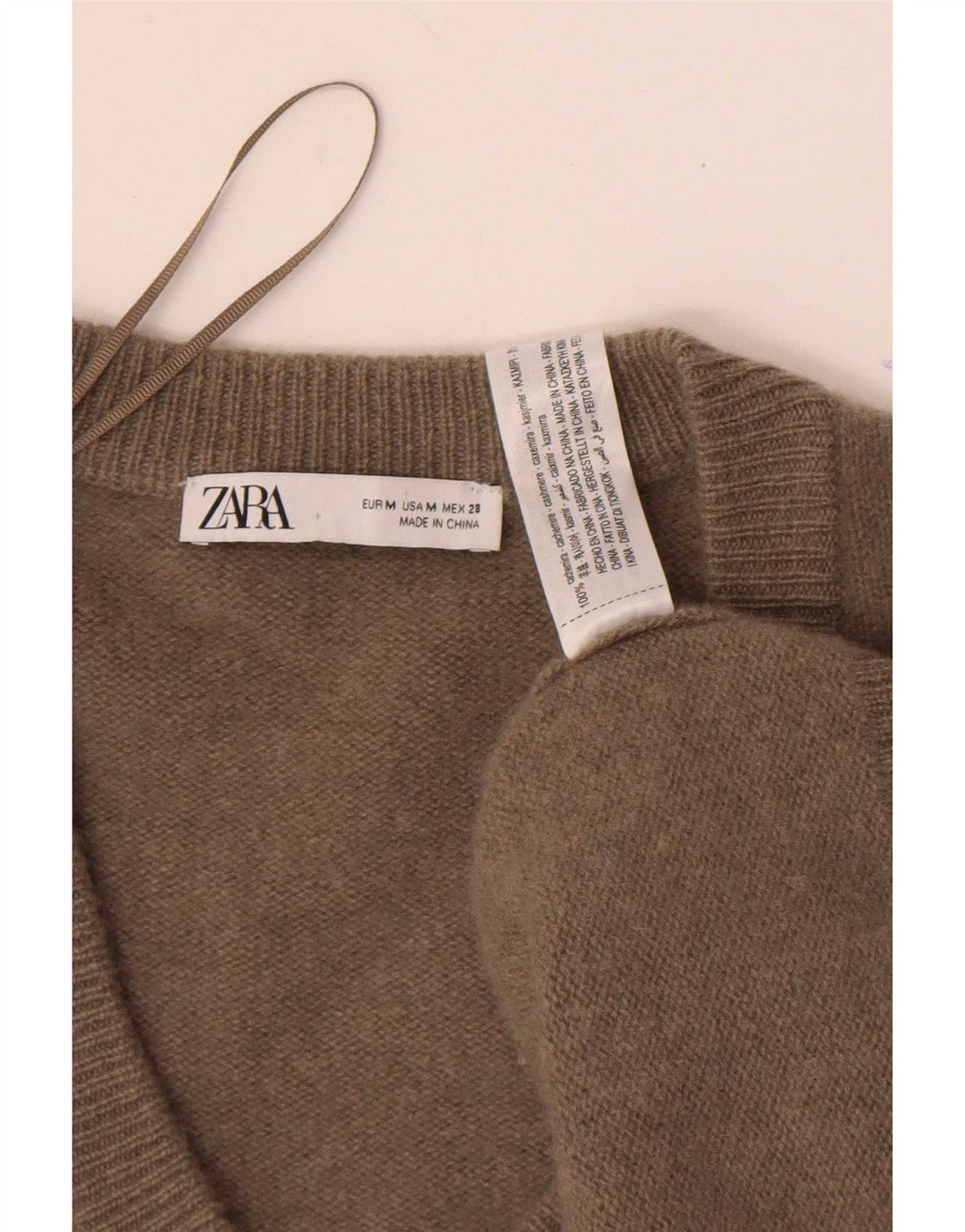 Maglione oversize con scollo a V da donna Zara UK 14 Cachemire medio kaki